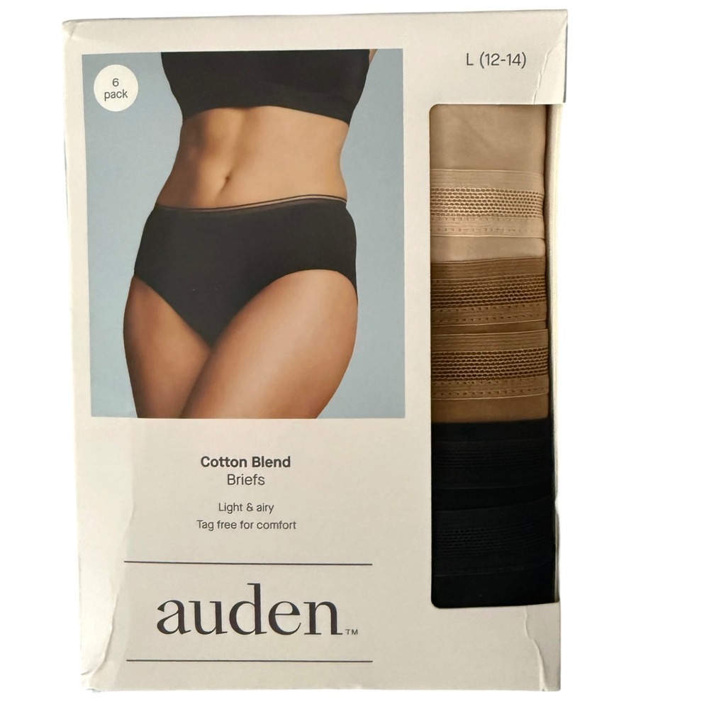 Auden Cotton Blend Briefs Women L Multicolor Neutrals NEW 6 Pack Mesh Waistband